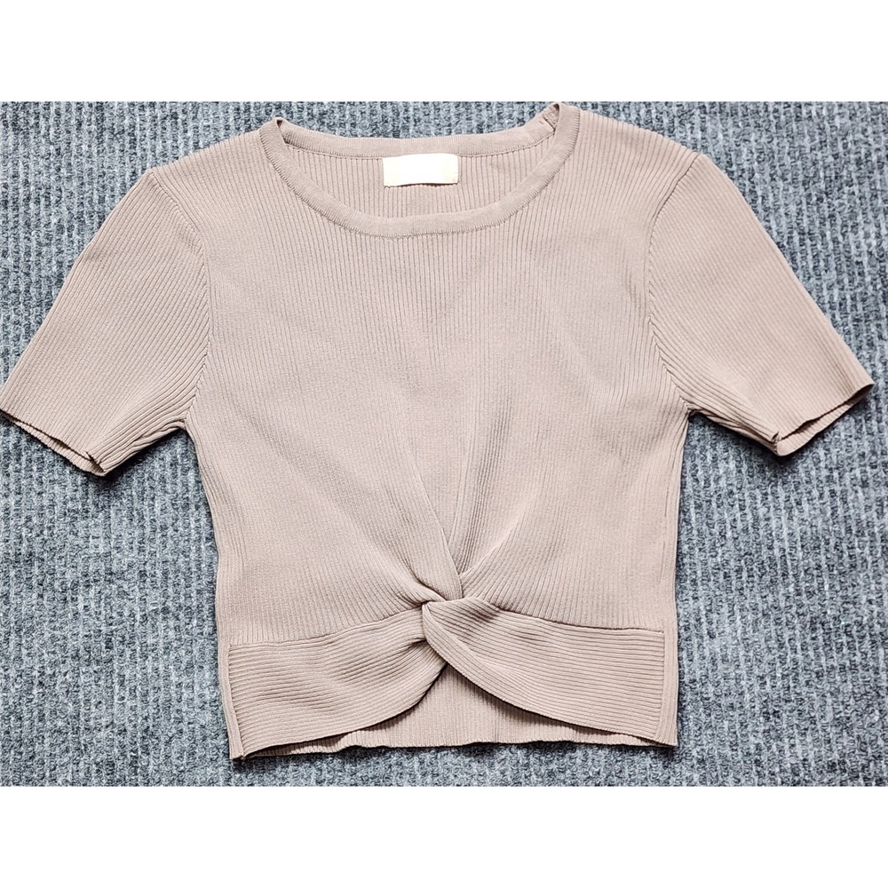 Altar'd State Ribbed Twist Front Crop Top Mauve Taupe Short Sleeve Medium